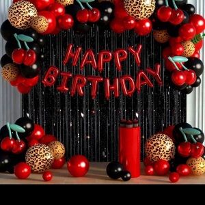 Happy Birthday Balloon Arch Set - Red, Black & Leopard Print
